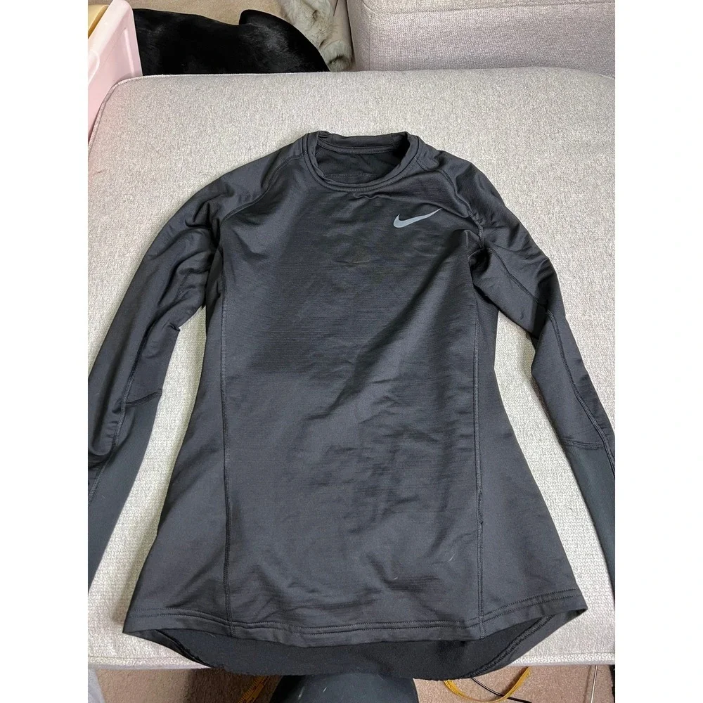 Nike Dri-FIT Mens Long Sleeve Running Shirt Black Thumbhole Training Top Size‎ M